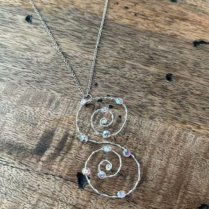 Rafia Wire Wrapped Initial S Monogram Necklace with Genuine Swarovski Crystals